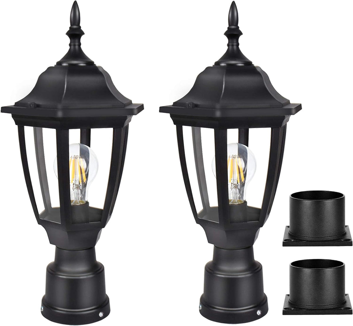 FUDESY Outdoor Post Lights, Exterior Lamp Post Light Fixture, Black, 2 Pack