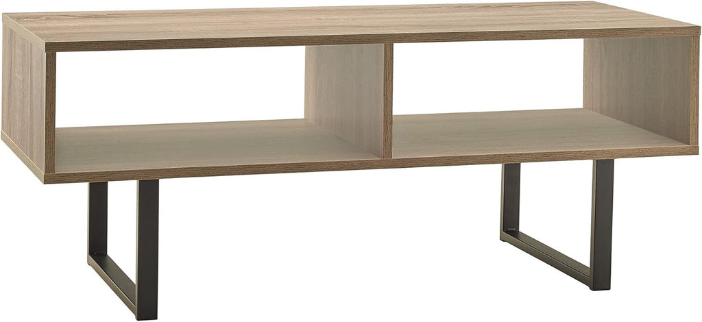 ClosetMaid Rectangular Wood Coffee Table with Storage Shelves, Narrow, 39.45" Wide, Light Finish, Gray