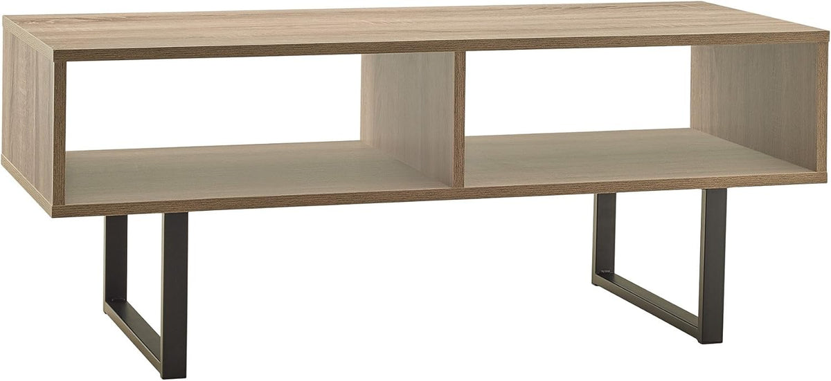 ClosetMaid Rectangular Wood Coffee Table with Storage Shelves, Narrow, 39.45" Wide, Light Finish, Gray