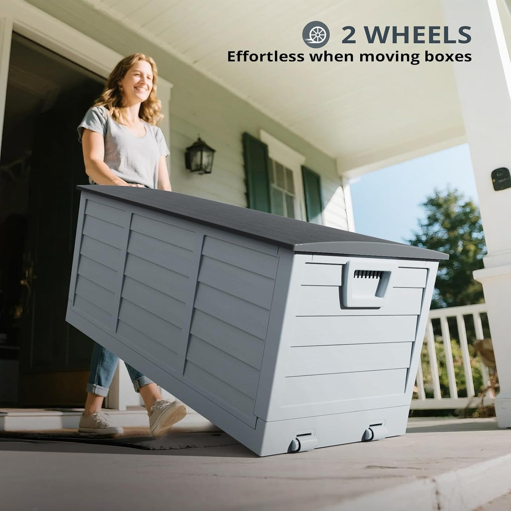 Outvita Outdoor Storage Box, 75 Gallon, Foldable, Gray Body-Black Lid