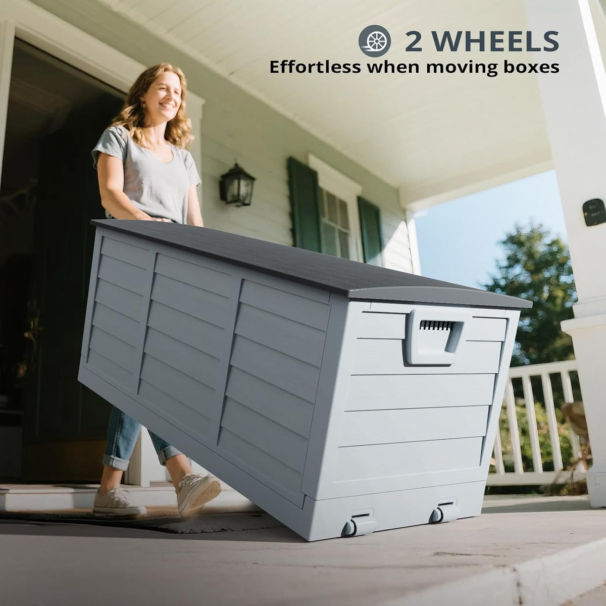 Outvita Outdoor Storage Box, 75 Gallon, Foldable, Gray Body-Black Lid