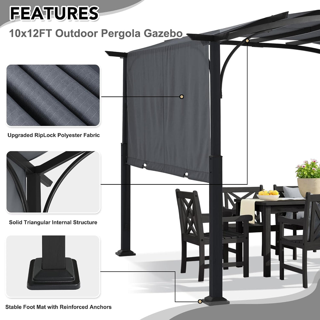 MASTERCANOPY 10x12 ft Heavy Duty Pergola with Sun Shade Canopy, Dark Grey