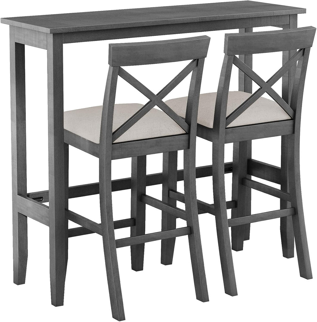 LUMISOL 3 Piece Pub Table and Chair Set, Small Bar Height Kitchen Table and Chairs, Breakfast Nook Table Set, 3 Piece High Top Dining Table for 2, Gray