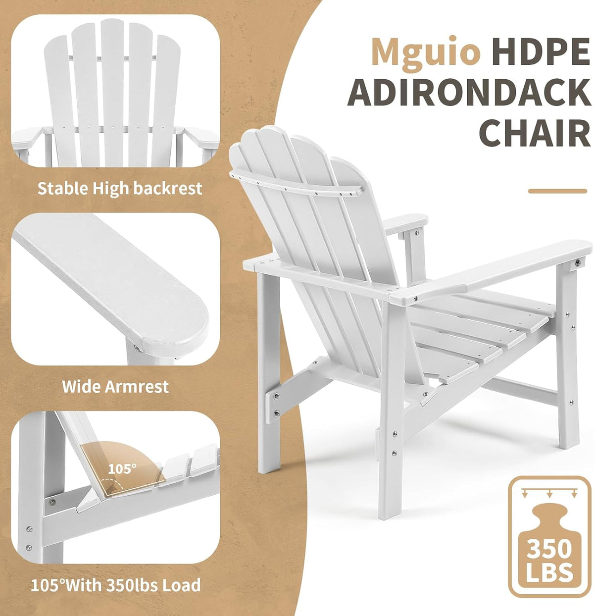 Oversized Stackable Adirondack Chair, HDPE All-Weather Fire Pit Chair