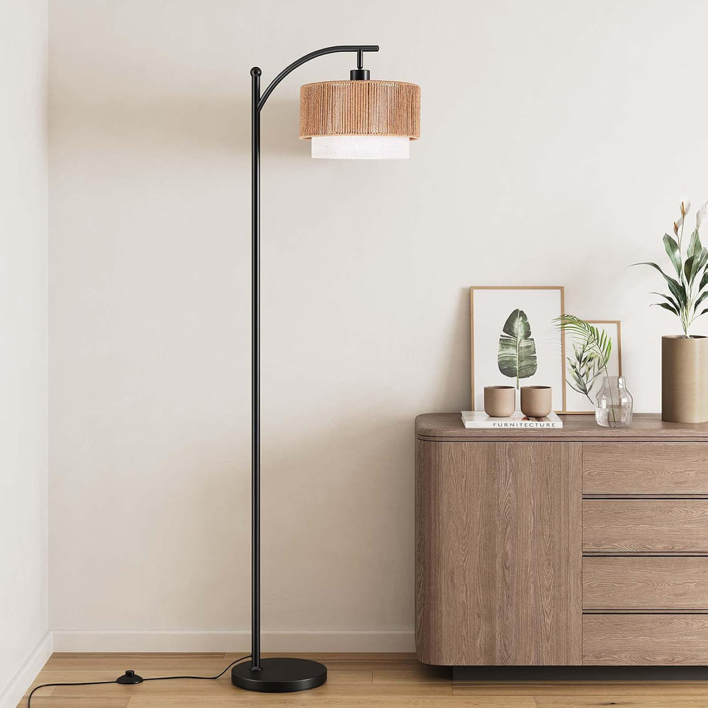 SUNMORY Arc Floor Lamps for Living Room, Rattan Standing lamp with 12W Bulb
