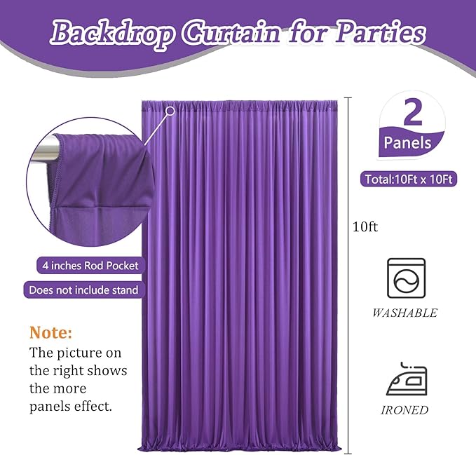 10 x 10 Feet Purple Backdrop Curtain for Partie, Background Curtains for Photoshoot, Birthday, Wedding, Halloween, Thanksgiving, Christmas Day, New Year Party Decorations 5Ft x 10Ft, 2 Panels