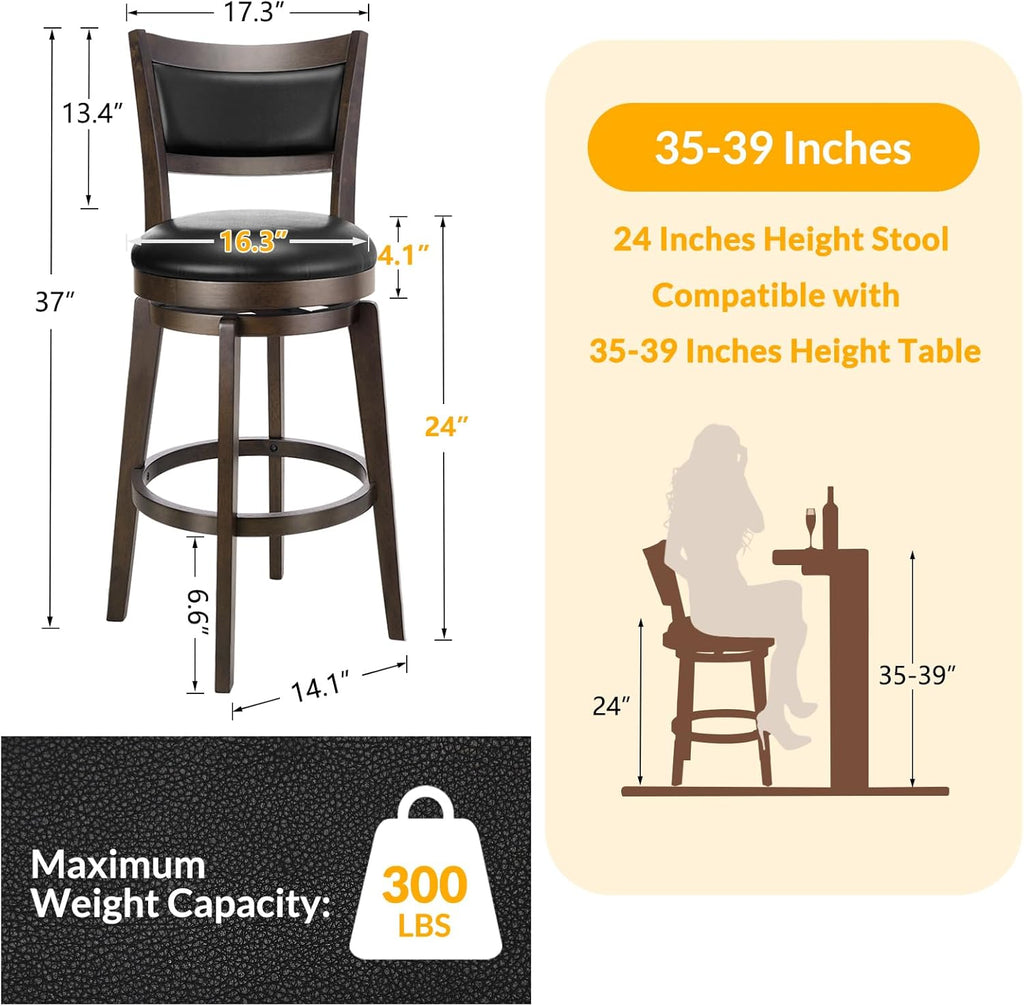 PrimeZone Swivel Bar Stools Set of 8, 24 Inch Counter Height Barstools