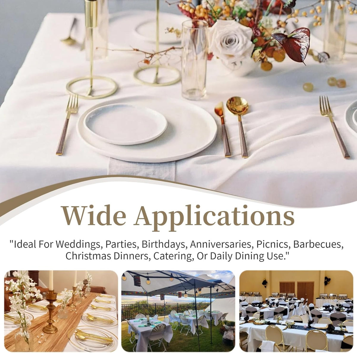 10 Pack White Table Cloth Rectangle Table Cloths for 8 Foot Rectangle Tables 60 X 126 Inch Washable Polyester Table Covers, Reusable & Wrinkle Resistant for Weddings, Parties, Events, and Everyday Use
