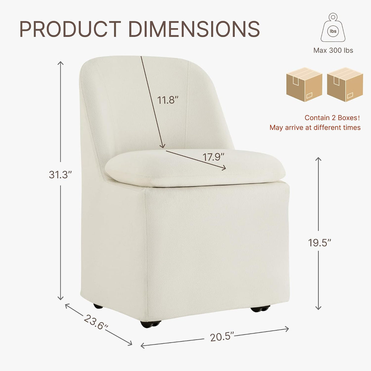 KISLOT Upholstered Dining Chairs with Casters, Washable Cover Modern Dining Room Chairs with Thick Cushion & Sturdy Metal Frame for Kitchen, Living Room, Dressing Room, Beige Fabric, Set of 4