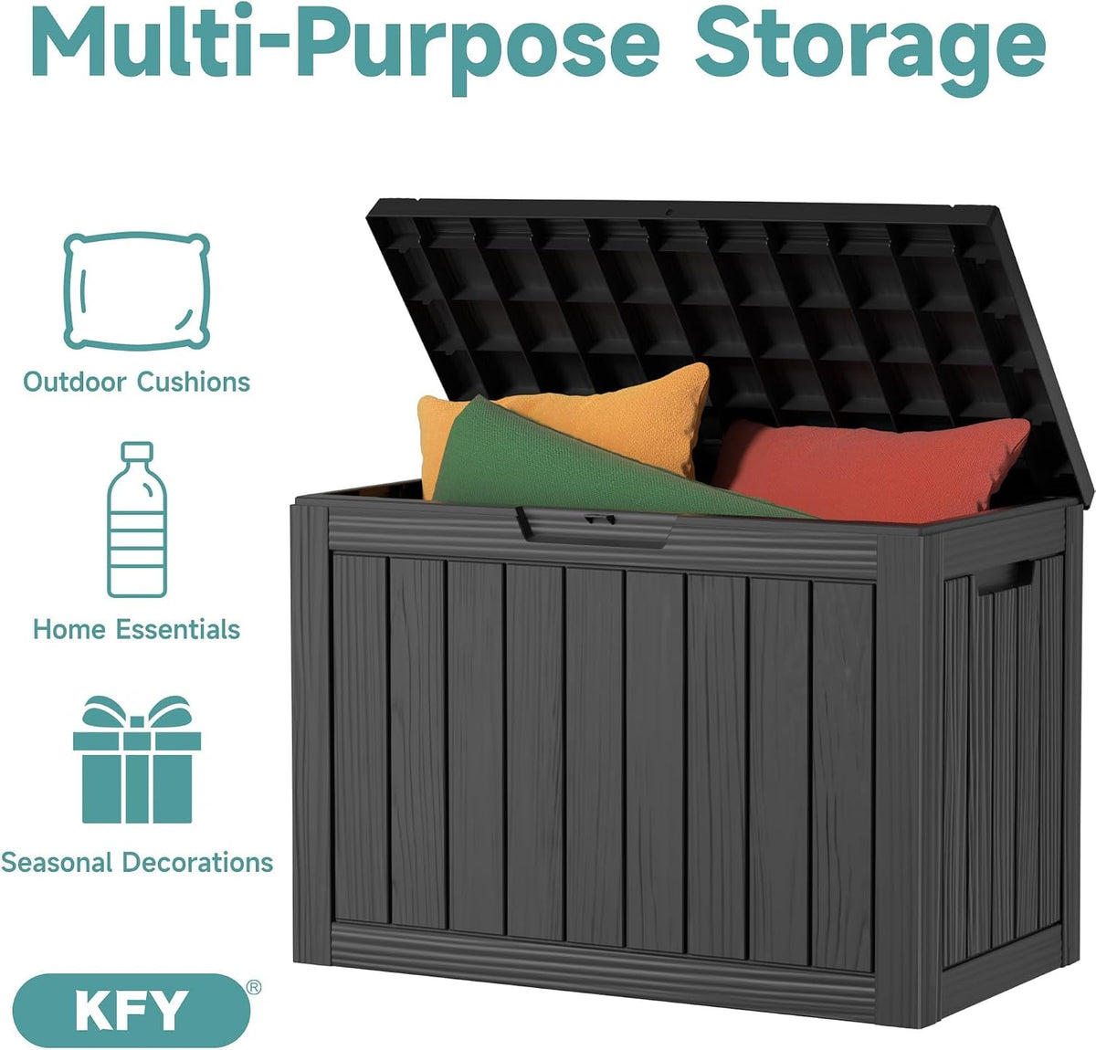 60 Gallon Outdoor Waterproof Storage Box, UV Resistant Resin Deck Box with Built-in Handle, Outdoor Storage Container for Patio Furniture, Garden Tools, Patio Cushions, Black