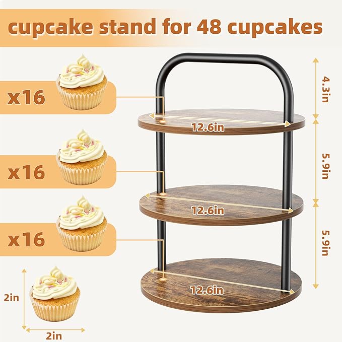 2 Pack Wooden Cupcake Stand, 3 Tier Large Cupcake Tower Stand 50 Cupcakes, Dessert Stand Cupcake Display Stand Cupcake Tower for Party, Wedding, Birthday, Halloween, Farmhouse Decor