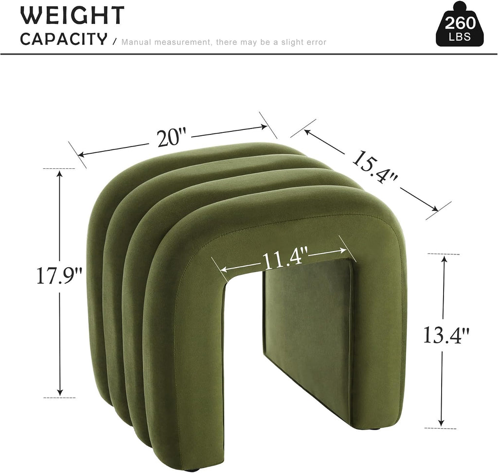 Olive Green Velvet Ottoman Stool, Small Vanity Stool