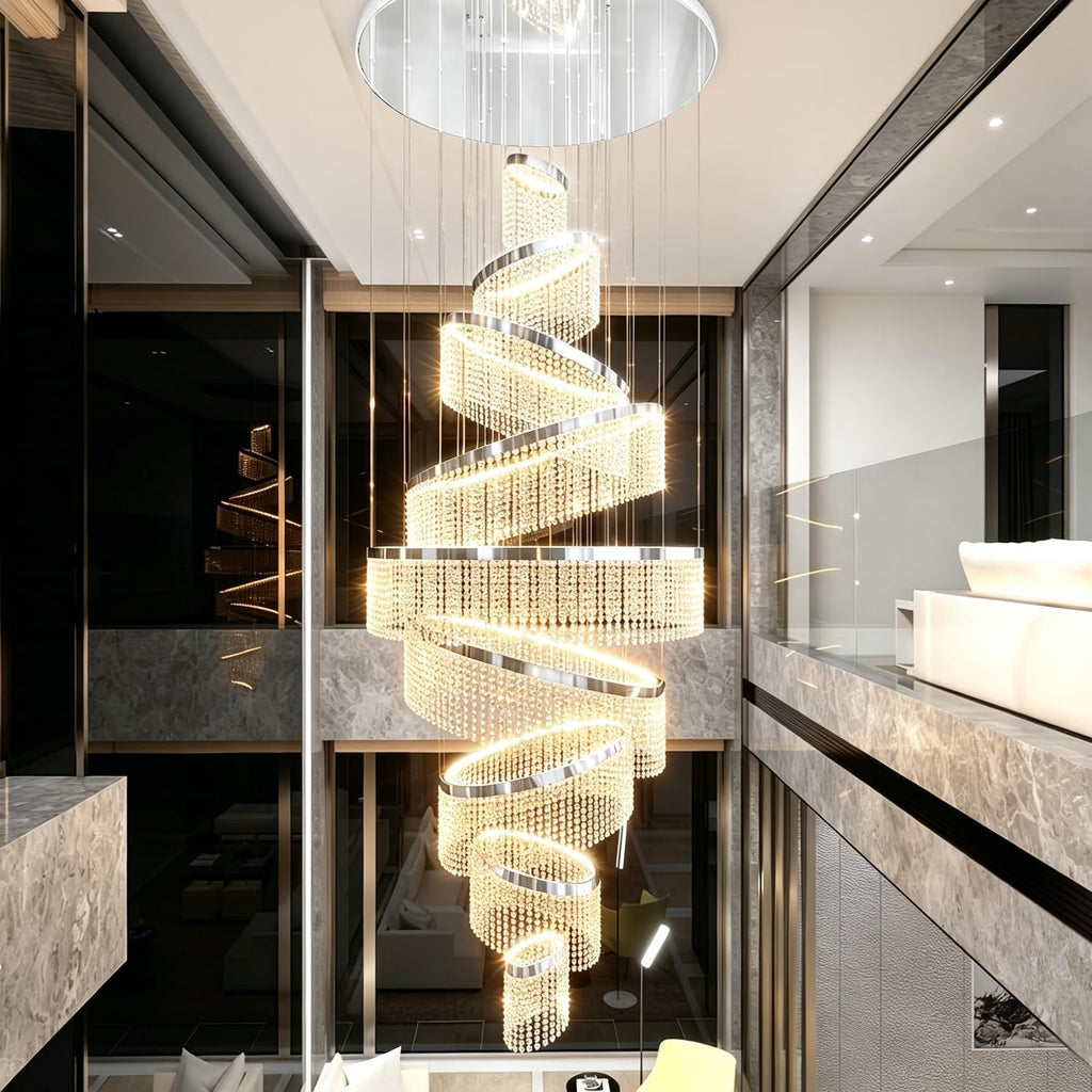 Flashing God H120'' Large 9-Tier Crystal Chandelier for High Ceiling Modern K9 Crystal Raindrop Chandeliers Lighting Staircase Chandelier Lighting Foyer Villa LED Dimmable 2700-6000K