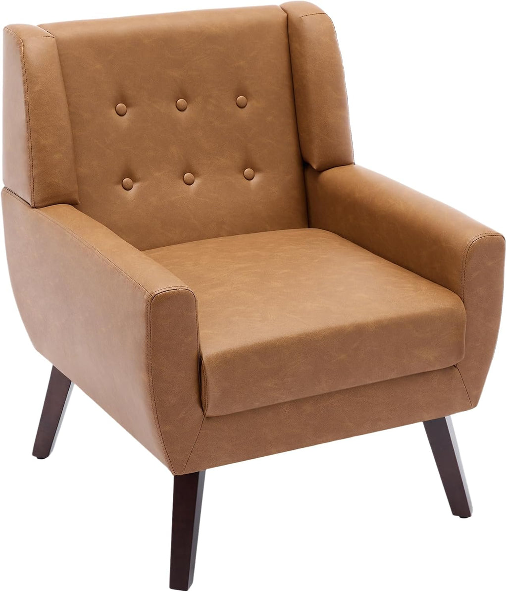 PU Leather Accent Chairs Set of 2, Upholstered Armchair, Brown