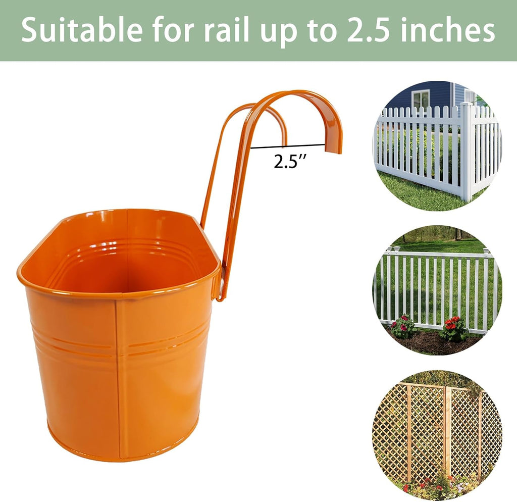 8 Pack 12" Colorful Metal Railing Planters with Hooks for Outdoor Fence