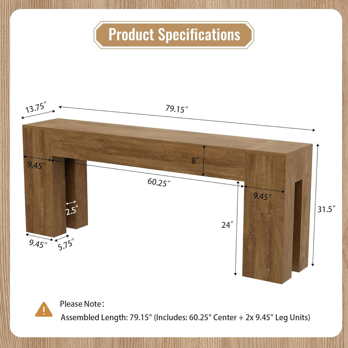 Epecoya Extra Long Sofa Console Table for Entryway 79-Inch, Natural Oak