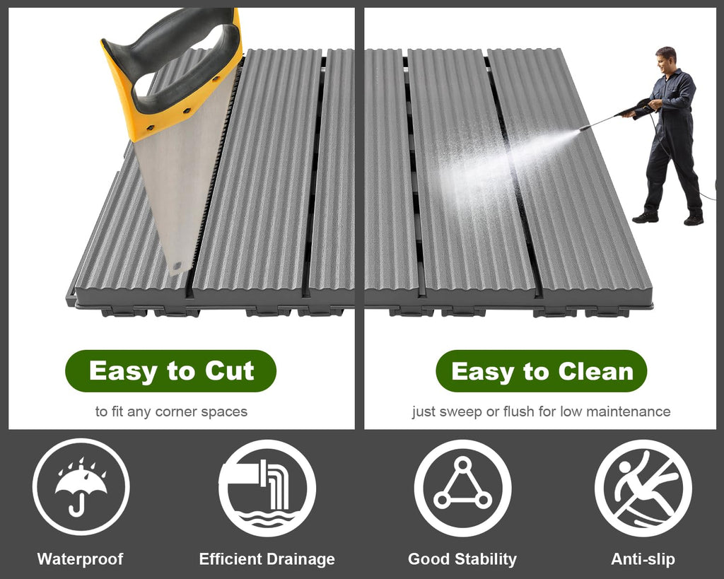PrimeZone 54 PCS Plastic Interlocking Patio Deck Tiles Outdoor All Weather