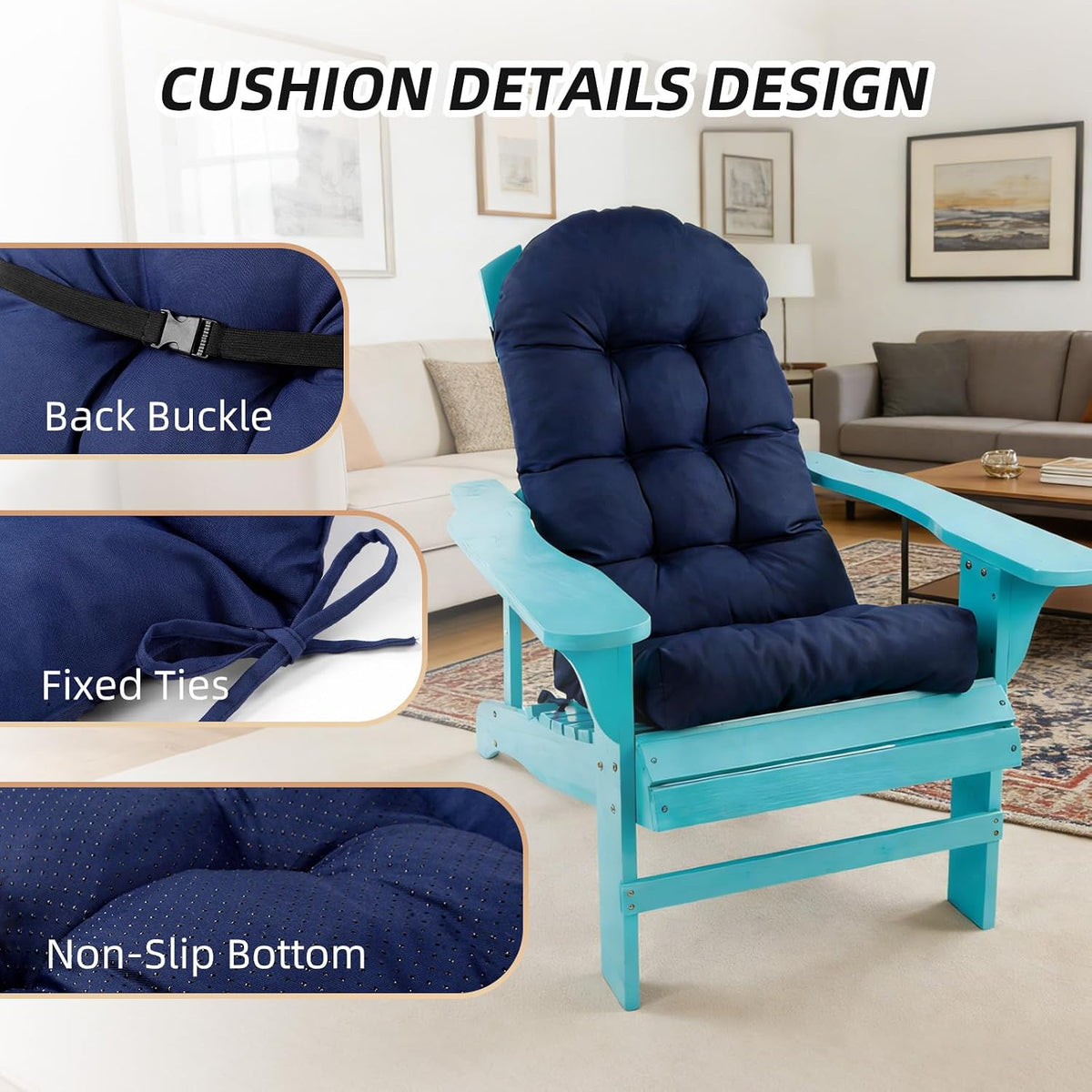 outdoor adirondack chair cushions set of 2, non-slip, close-up detail