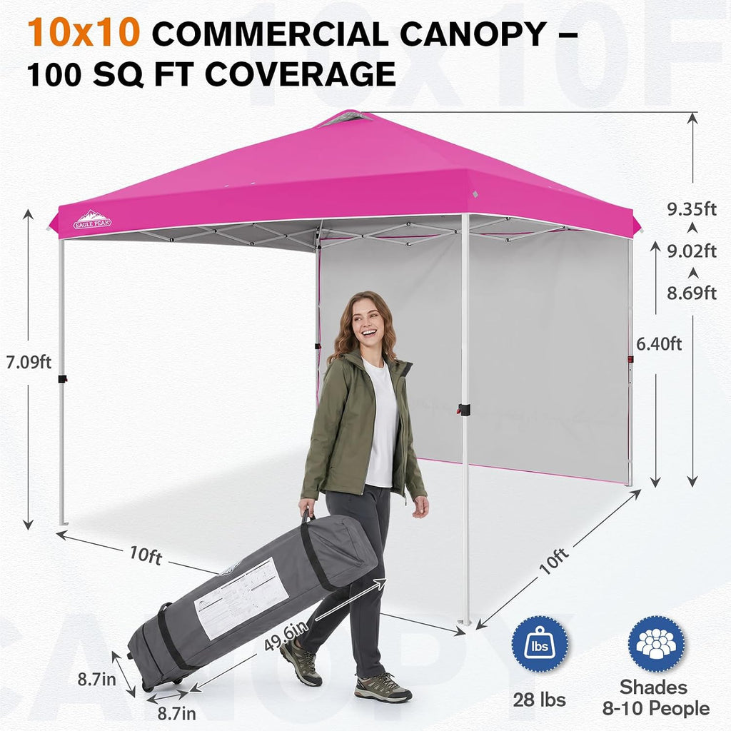 EAGLE PEAK 10x10 Pop Up Canopy Tent with 1 Sidewall, Pink