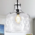 CATINER 16" Farmhouse Hammered Glass Pendant Light, Black Hanging Light