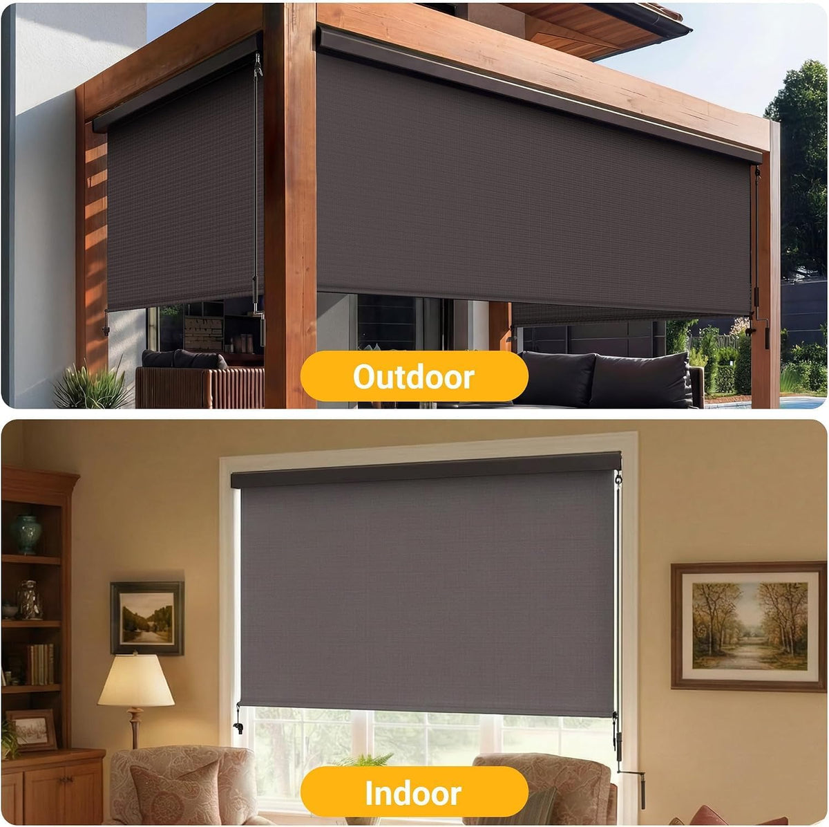 10'W x 8'H Integrated Outdoor Roller Shade for Sun & Privacy Protection