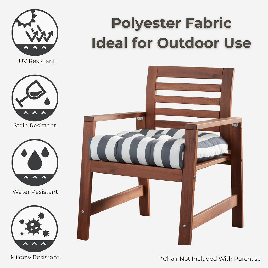 20x20 Square Tufted Outdoor Seat Cushion, Reversible Patio Chair Cushion with Ties, Durable Polyester Fabric, Eco-Friendly Recycled Fill, Weather-Resistant – Canopy Stripe Gray, Single