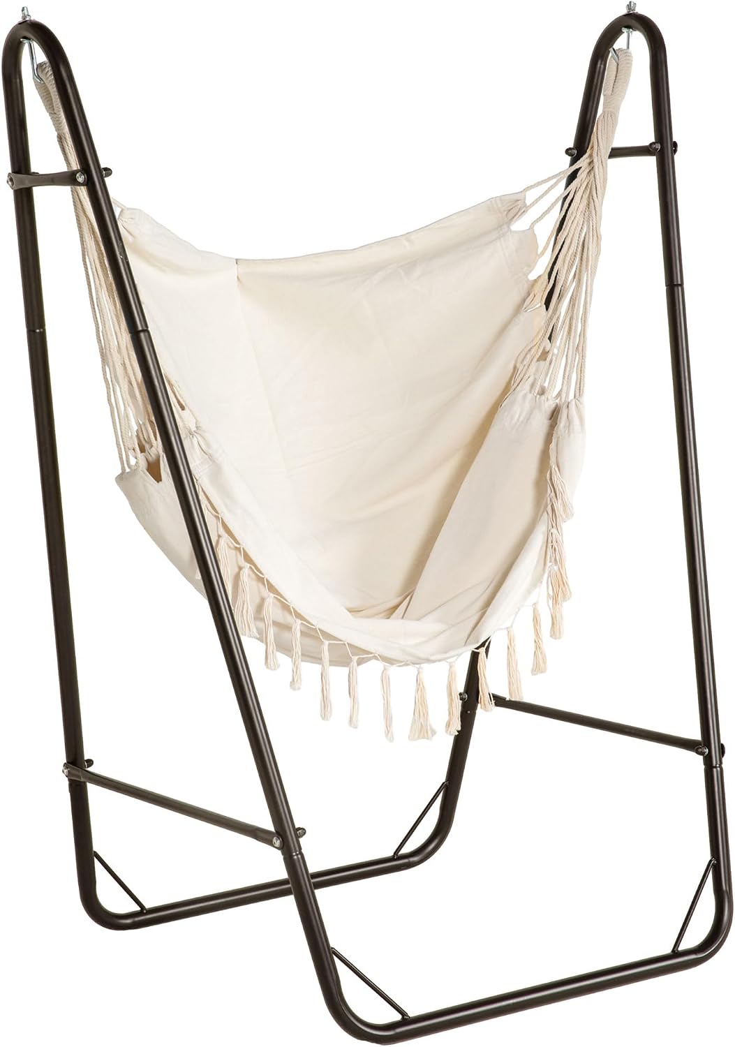 Outsunny Patio Hammock Chair Outdoor with U Shape Stand Brown/Cream White