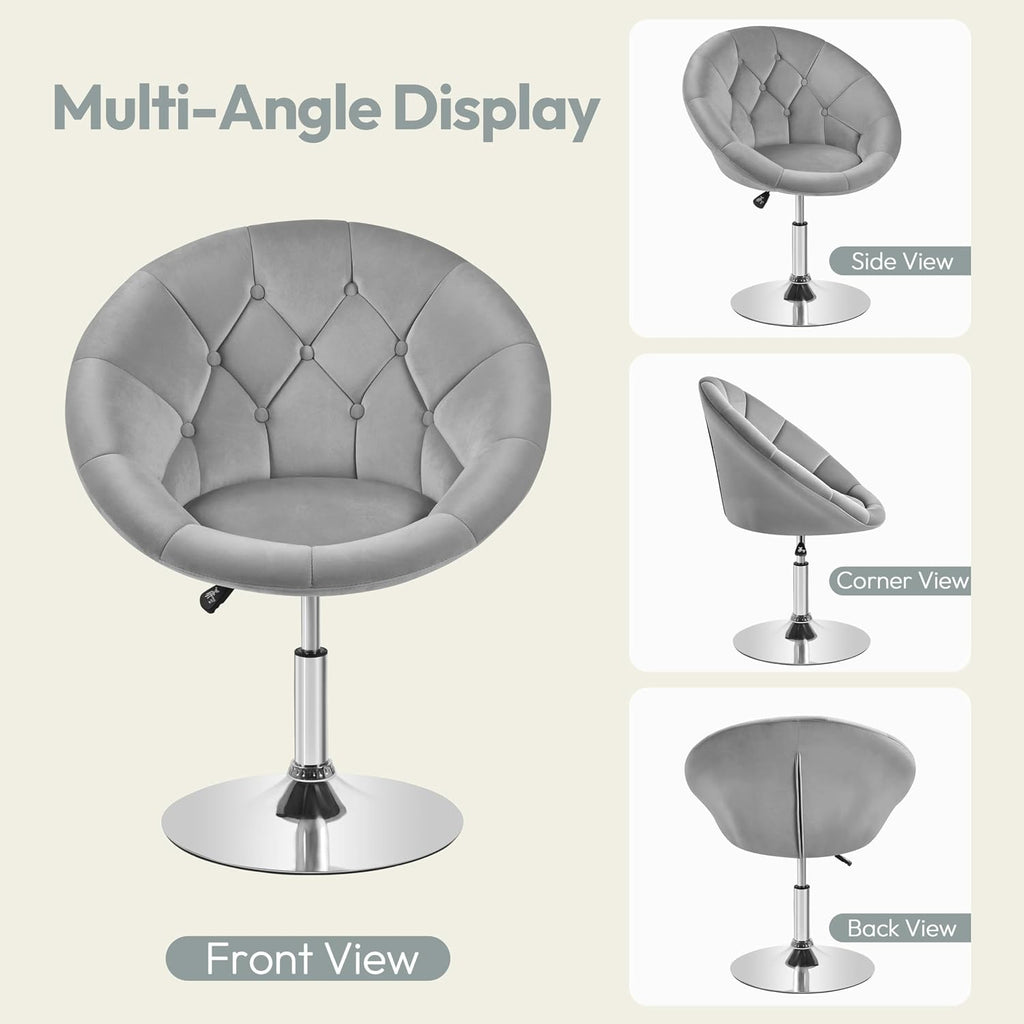 Yaheetech Adjustable Swivel Vanity Chair, Velvet Vanity Chair, Gray