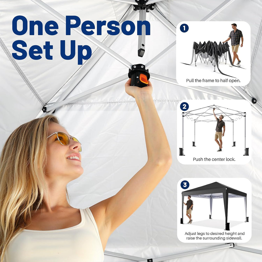 driftalia 10x10 pop up canopy tent with 4 shown in use