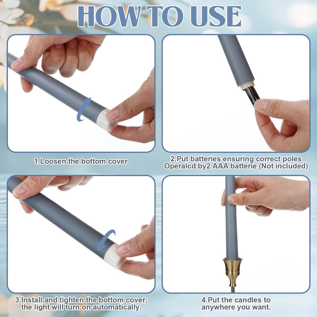 Handepo 48 Pack Flameless LED Taper Candles Battery Operated, Dusty Blue