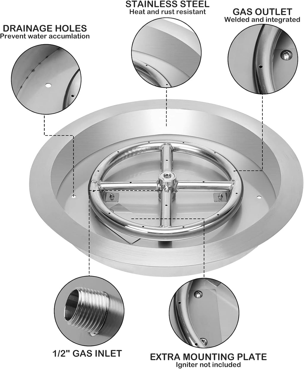 Stanbroil 13-Inch Drop-in Fire Pit Burner Pan, Round Fire Pit Insert