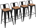 Yongchuang Metal Bar Stools Set of 4, 30" Black Bar Height Stools with Back