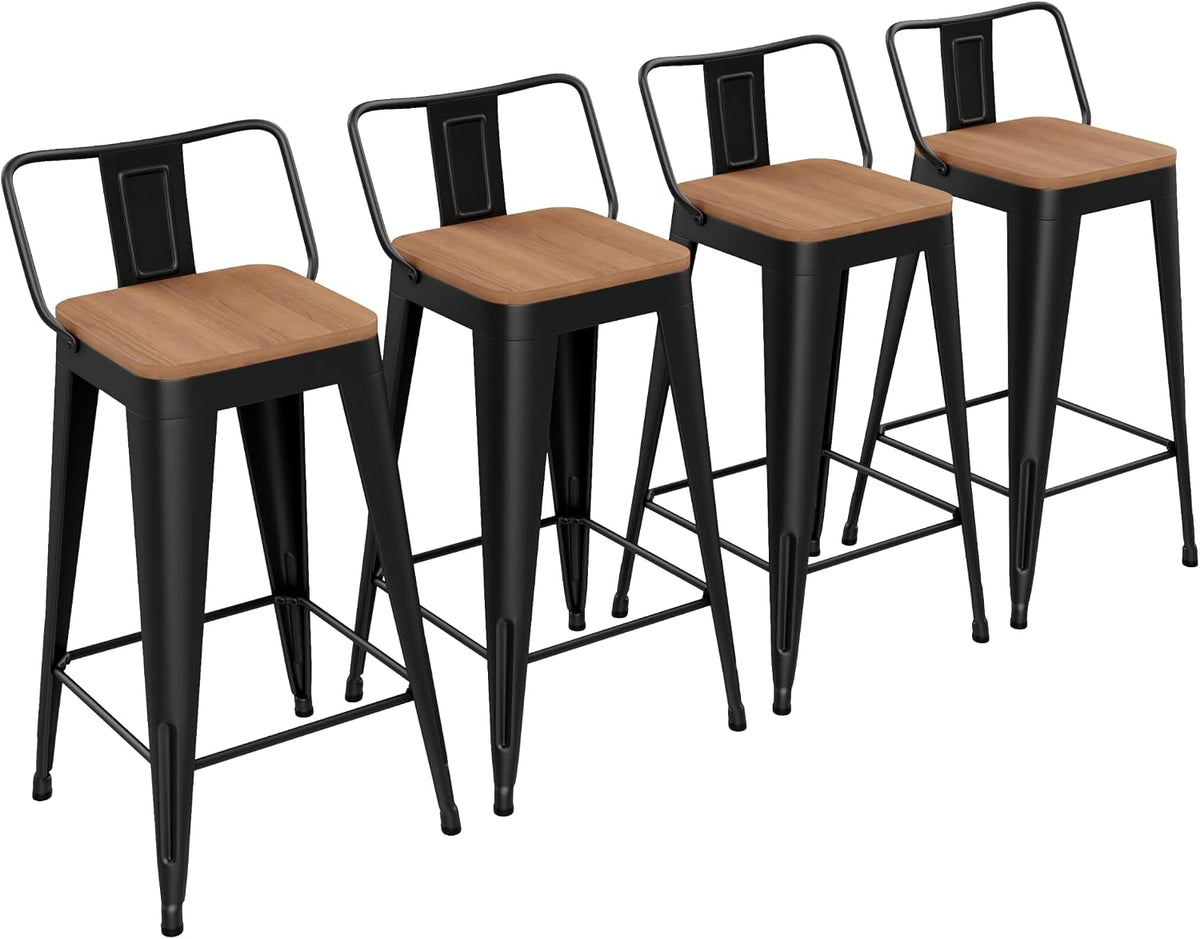 Yongchuang Metal Bar Stools Set of 4, 30" Black Bar Height Stools with Back