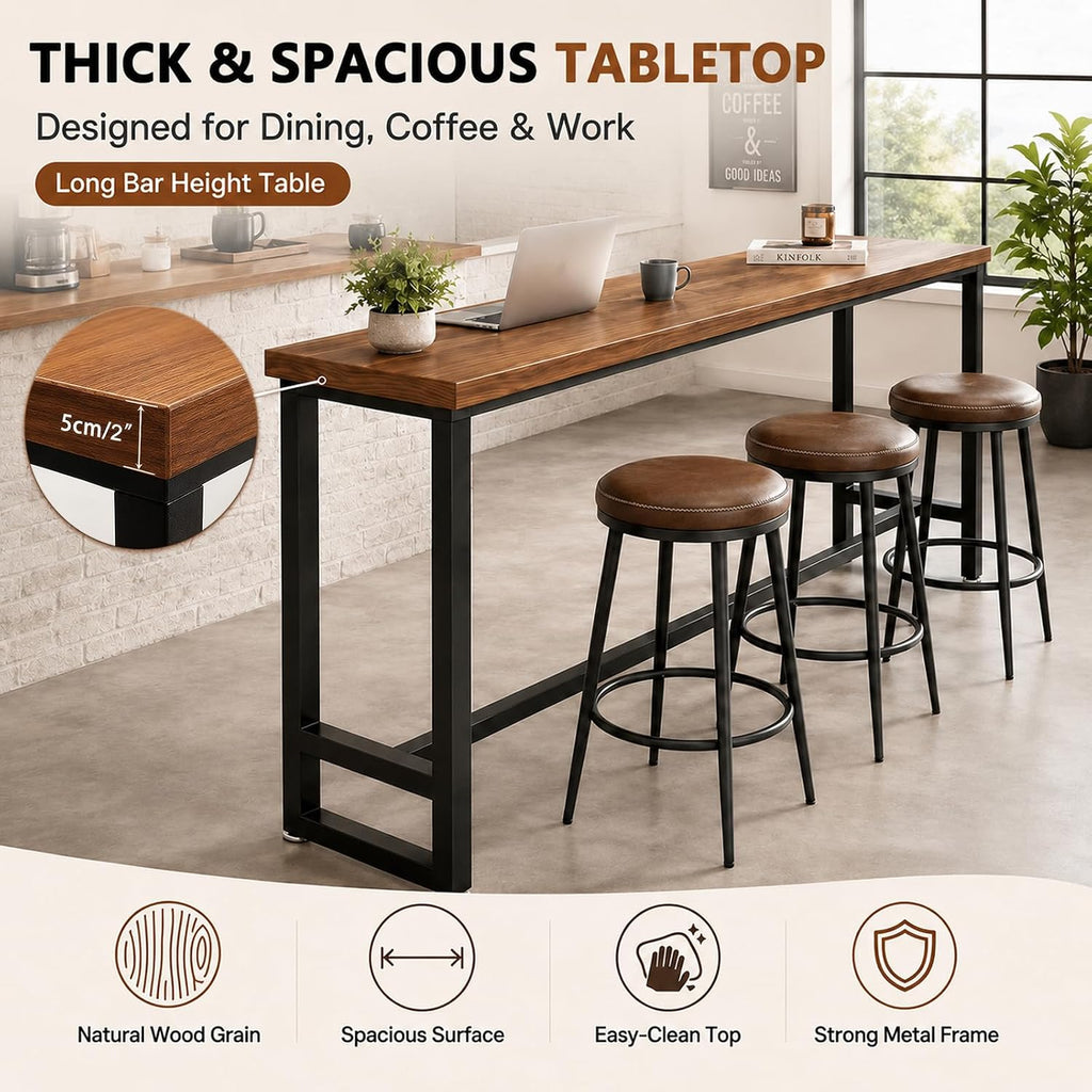 94.5" Solid Wood Bar Height Table, Long Narrow High Top Pub Table