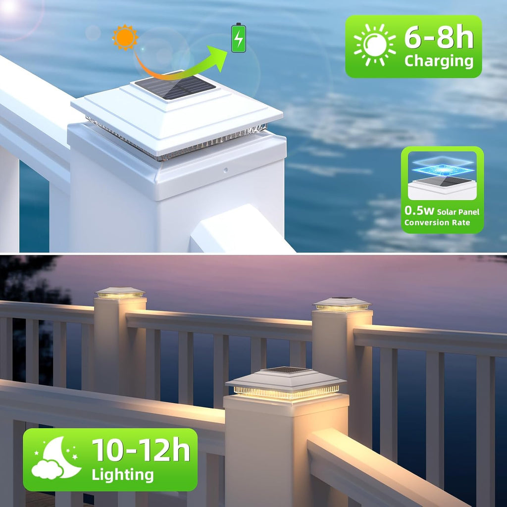 Solar Post Cap Lights 12pack,Warm & Cool Light,for 4x4 5x5 6x6 Posts White