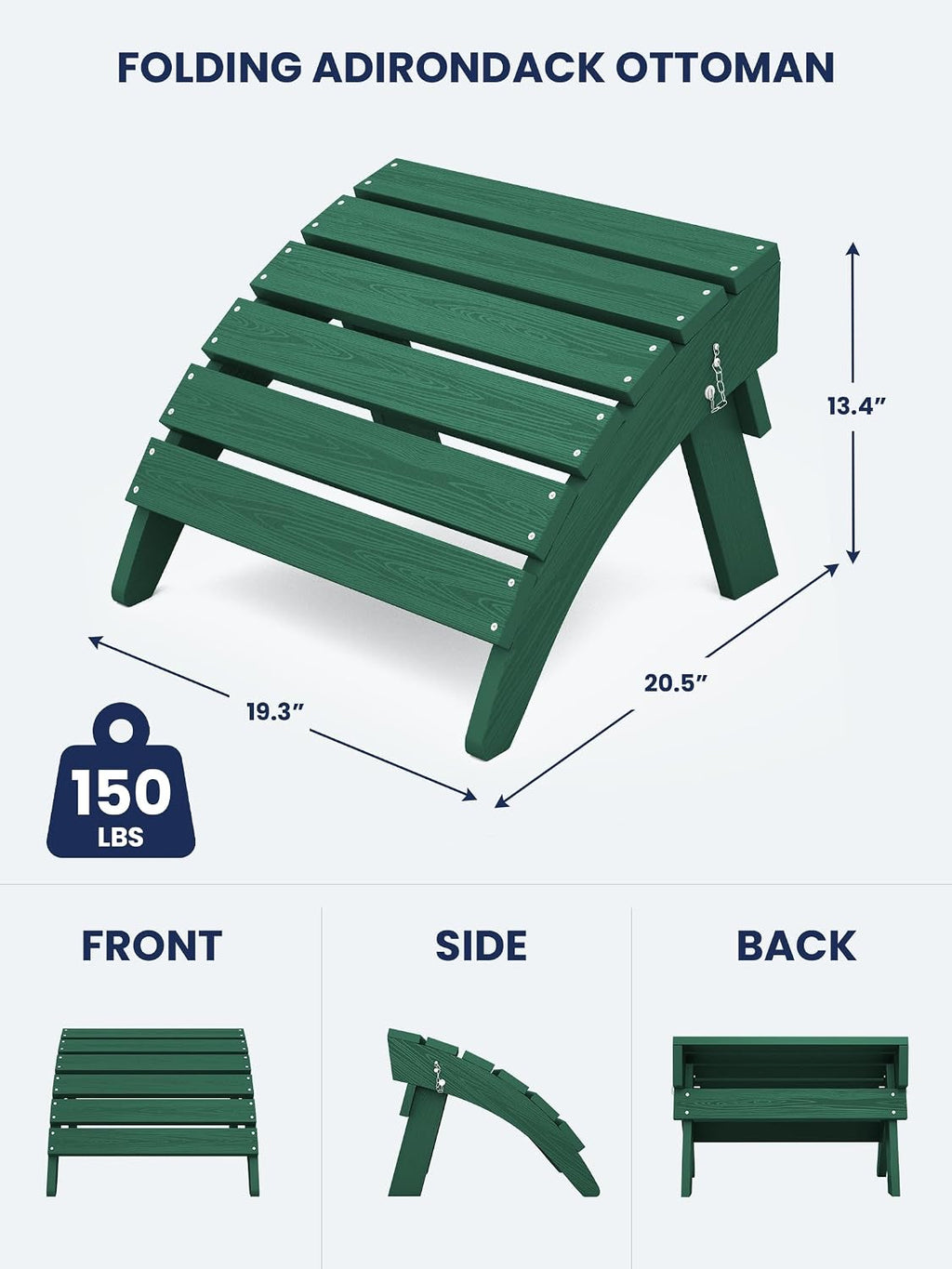 KINGYES Folding Adirondack Ottoman for Adirondack Chair, Green
