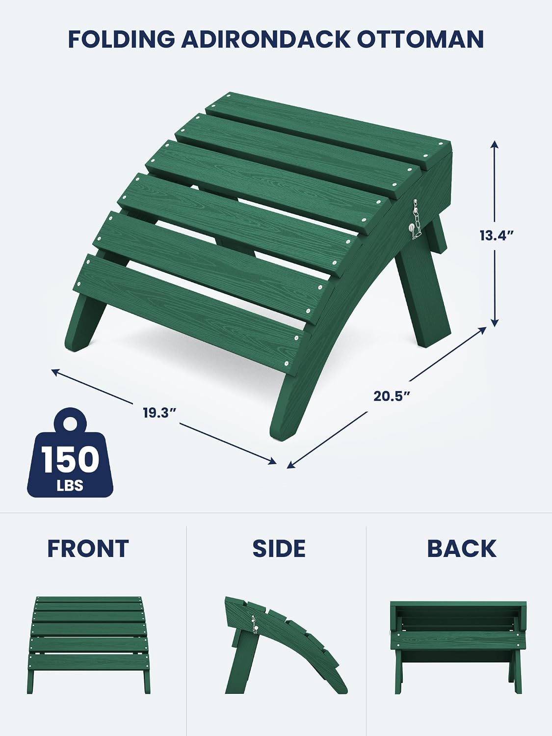 KINGYES Folding Adirondack Ottoman for Adirondack Chair, Green