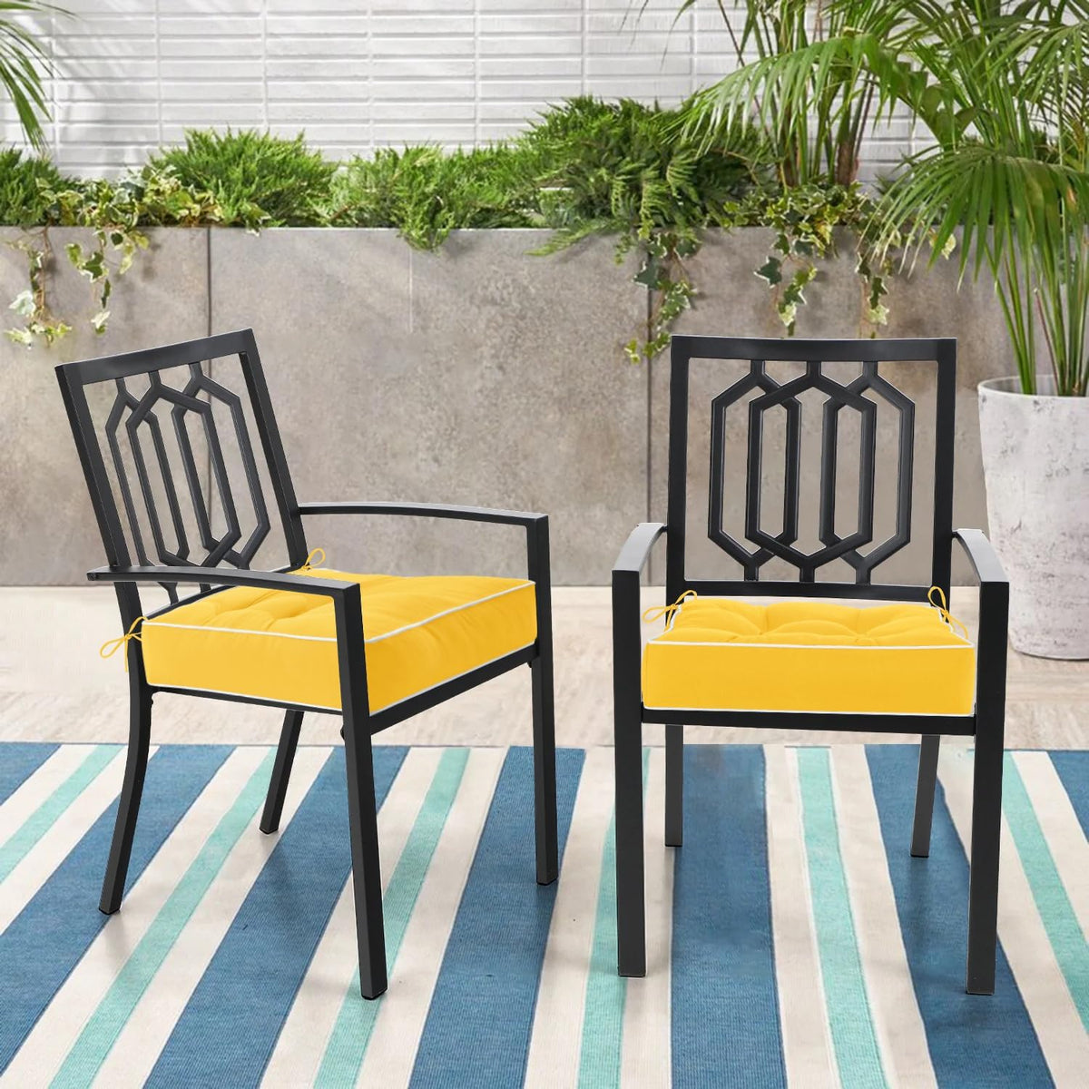 HARBOREST Outdoor Chair Cushions Set of 2, Tufted Patio Chair Cushions with Ties, Square Corner Outdoor Cushions for Patio Furniture, Lawn Chairs, Wicker Chairs, 17" x 17" x 5", Yellow