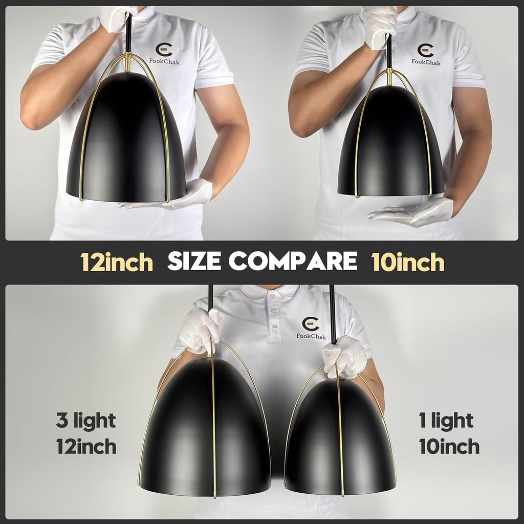Black Dome Pendant Light 10in Kitchen Island Pendant Lighting Modern Black & Gold Ceiling Pendant Light Fixture for Kitchen Sink Dining Room, E26