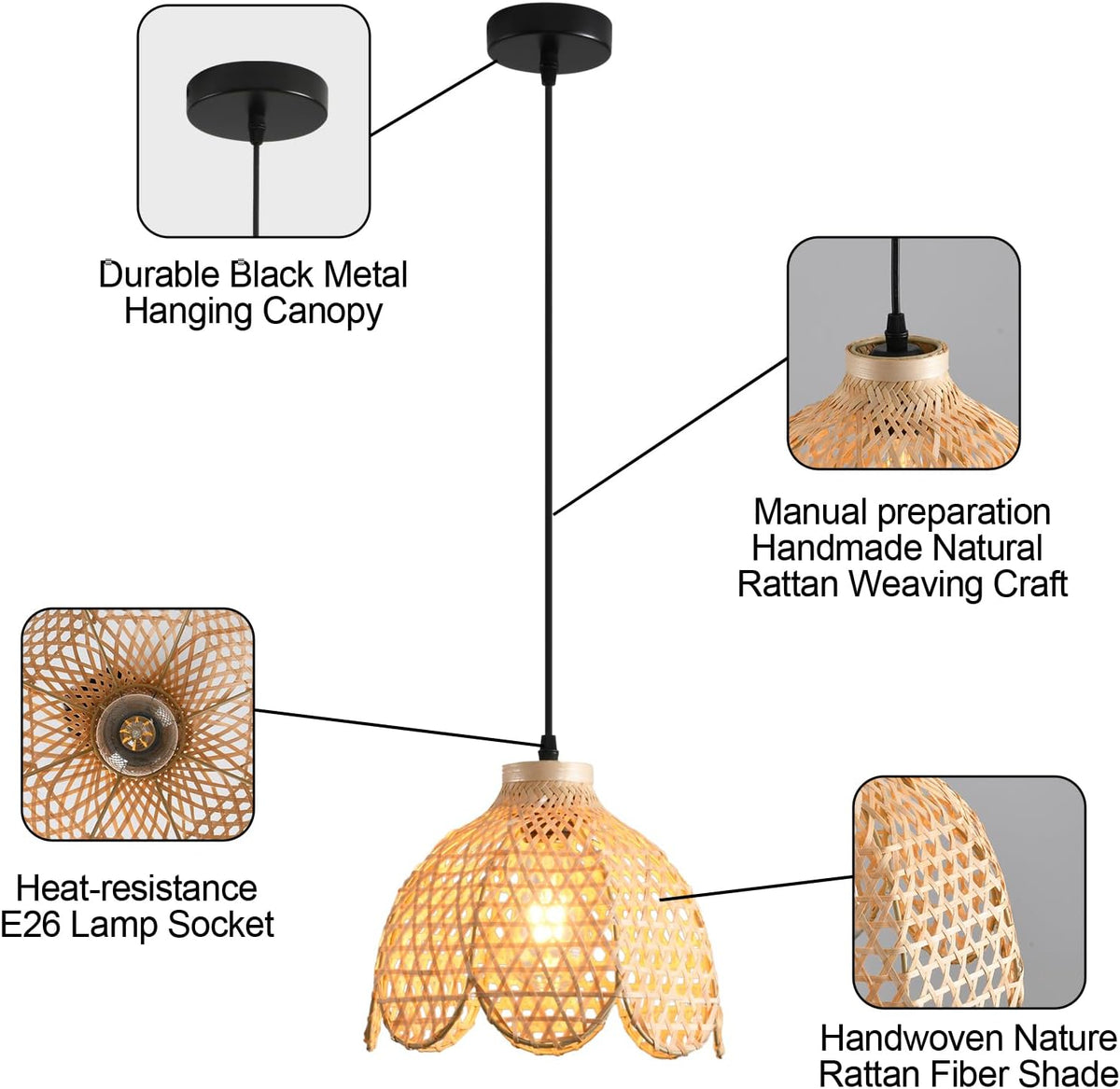 bamboo pendant light mini rattan chandelier, view 9