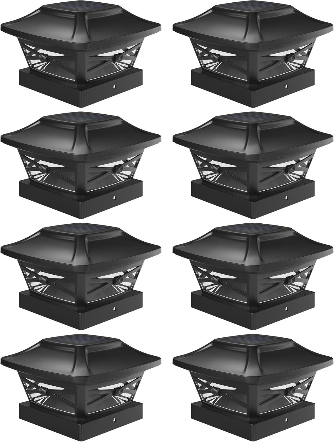Davinci Lighting Renaissance Solar Outdoor Post Cap Lights - Includes Bases for 4x4 5x5 6x6 Posts - Bright LED Light - Slate Black (8 Pack)