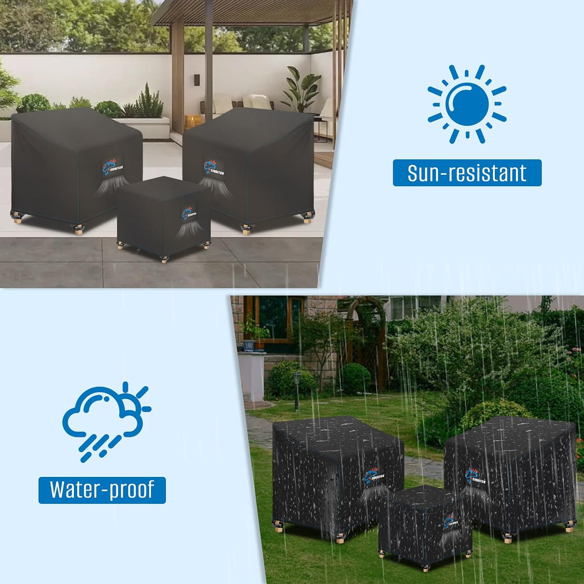 SIRUITON 3 Piece Outdoor Veranda Patio Garden Furniture Cover Set with 420D Durable and Water Resistant Fabric,Fit for Outdoor Wicker Patio Furniture Sets/Rattan Chair Conversation Sets-Balck