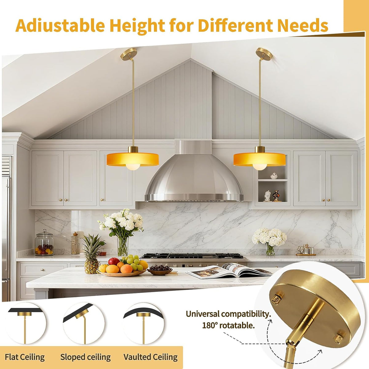 Pendant Lights Kitchen Island: Mid-Century Modern Hanging Light Fixture - Glass Pendant Lamp for Entryway Dining Room Over Table Bedside (Orange, 35cm/13.78inch)