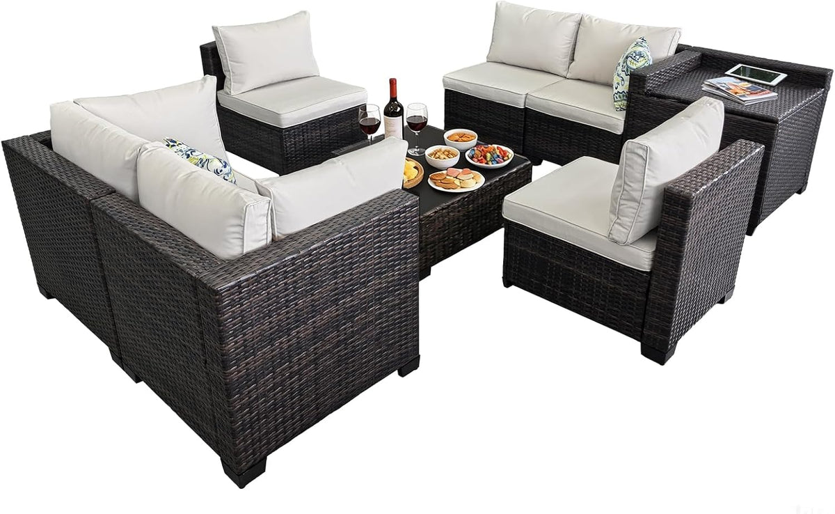 8 Pieces Patio Furniture Set with Storage, Outdoor Sectional Sofas