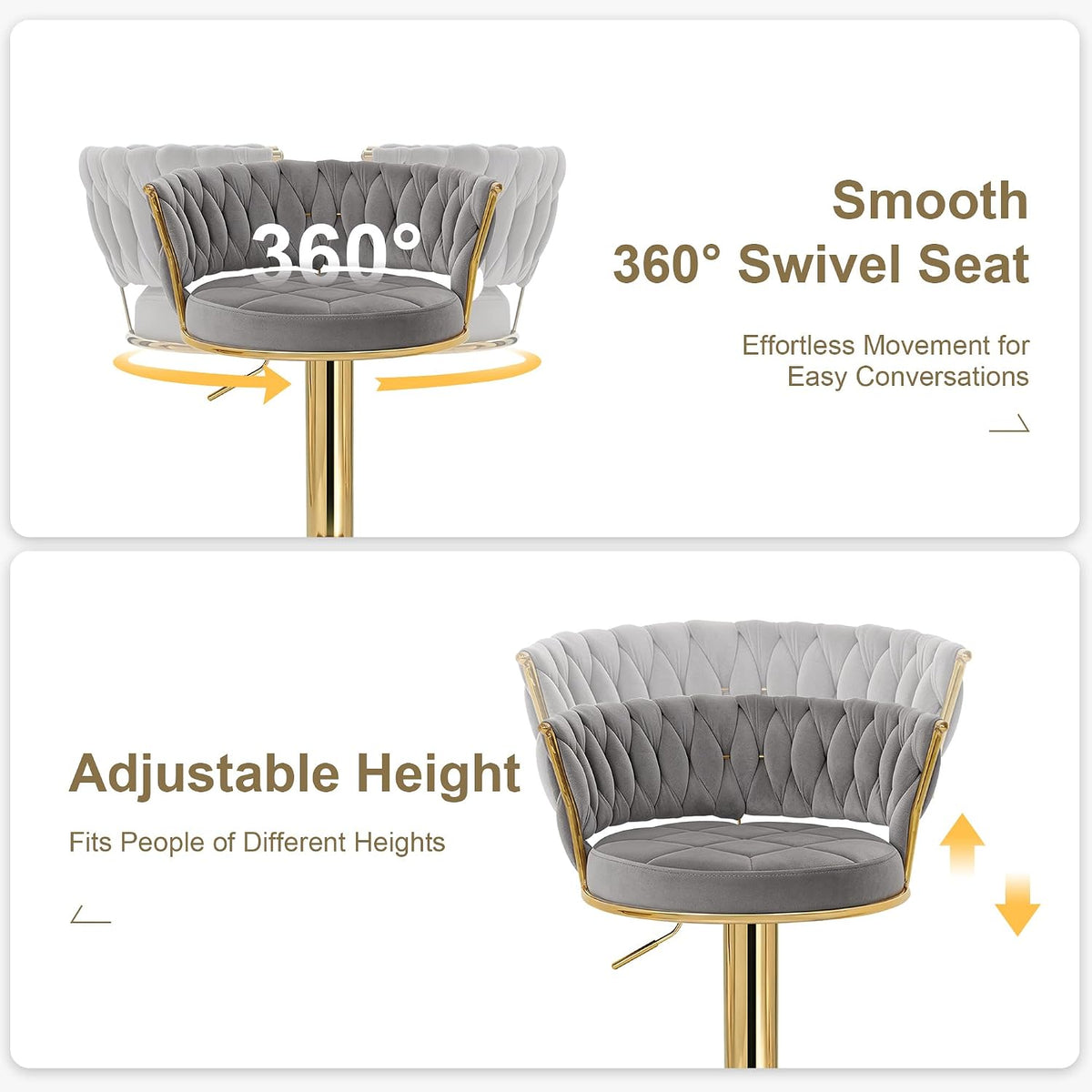 vecelo bar stools set of 2, adjustable barstools showing dimensions