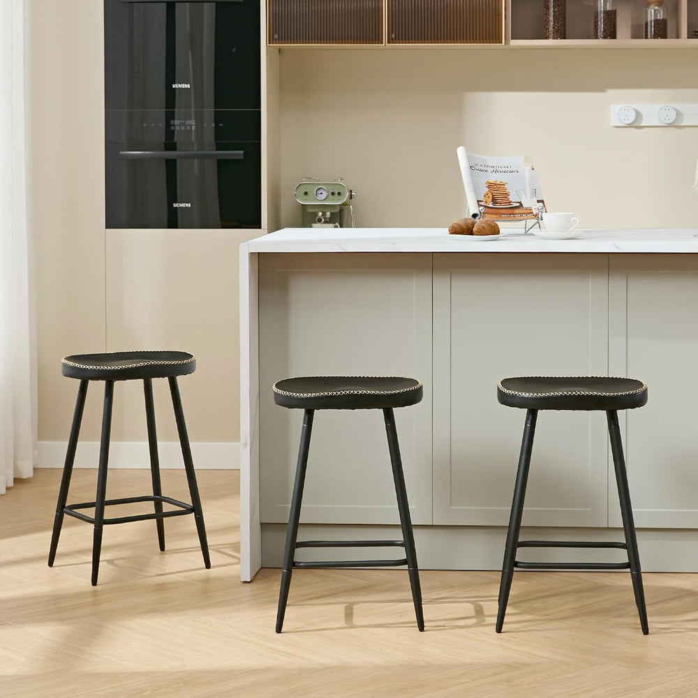 Counter Height Bar Stools Set of 3, Faux Leather Backless Counter Stools