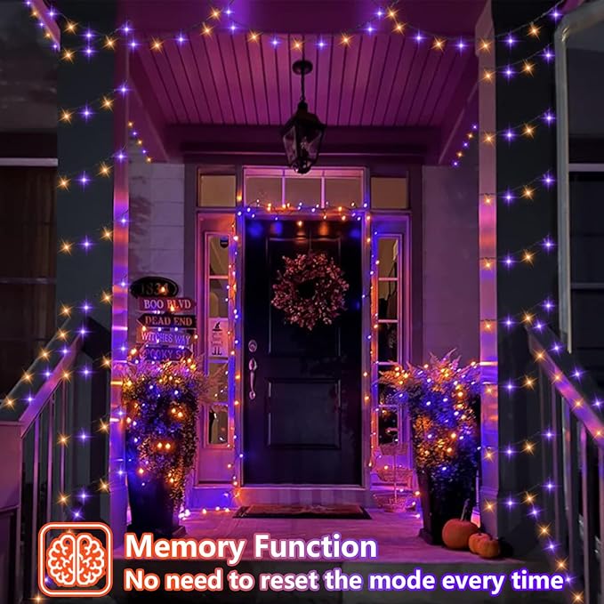 YEGUO 165ft 500 LED Halloween Lights Outdoor Waterproof, Orange and Purple String Lights Indoor, Green Wire Christmas Tree Lights Plug in with Timer Memory 8 Modes