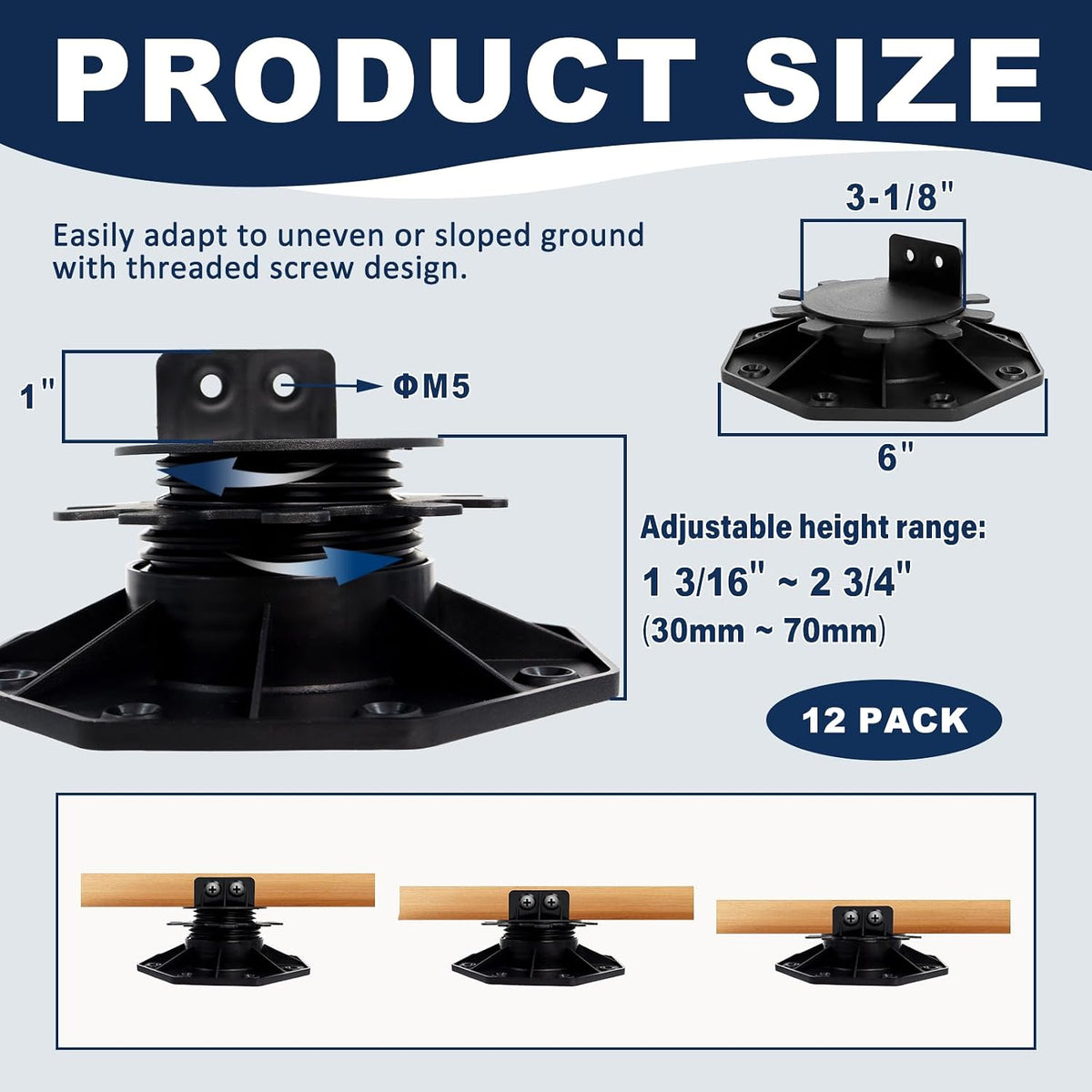 adjustable deck support pedestal, 1-3/16" to 2-3/4"(30-70mm) shown in use