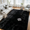 6x9 Fluffy Area Rug for Living Room: Soft Non-Slip Black Bedroom Carpet
