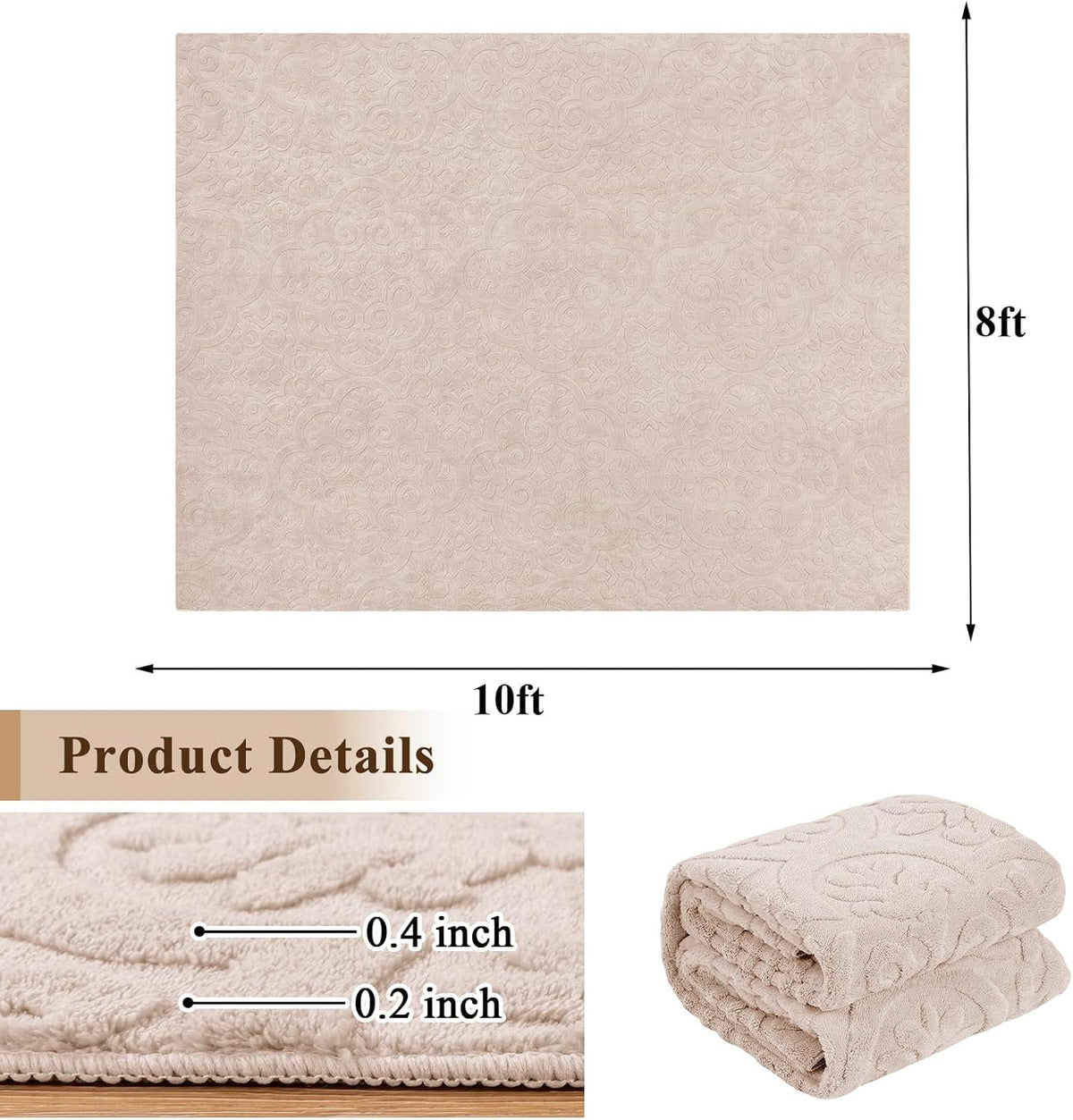 U'Artlines 8x10ft Washable Area Rug for Living Room,Neutral Beige Rugs